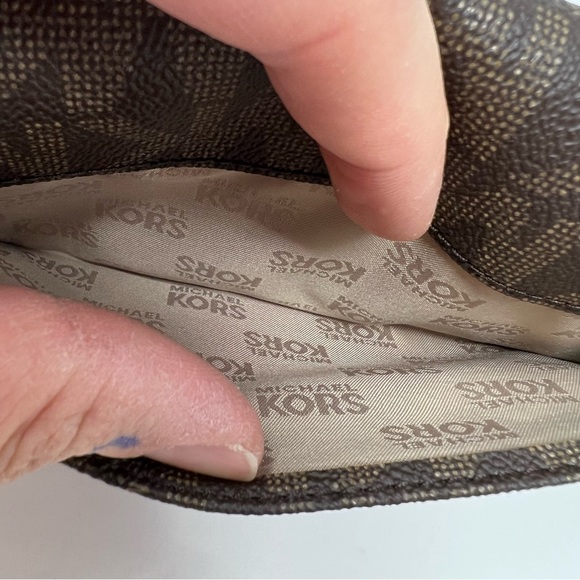 NEW! Michael Kors Signature Logo Fulton PVC Brown Acorn Flap Continental Wallet - Picture 6 of 11